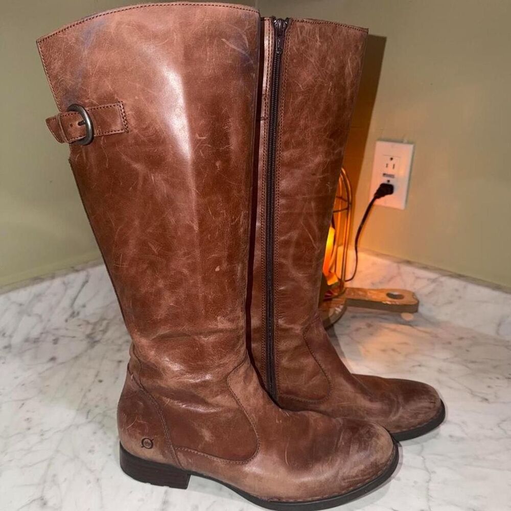 BORN Brown Leather Tall Knee High Riding Boots 10